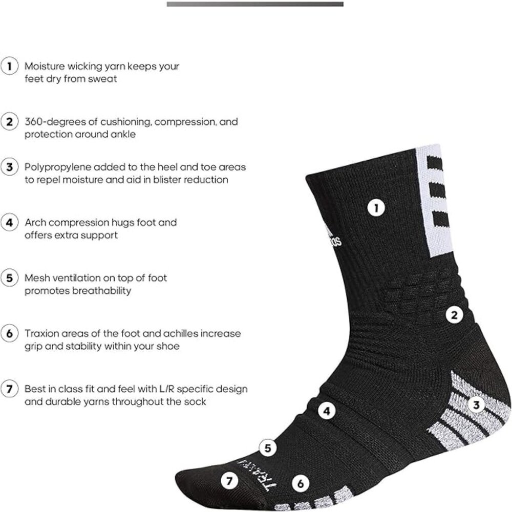 Adidas Unisex Creator 365 Basketball Crew Sports Socks (1-Pair) Black White